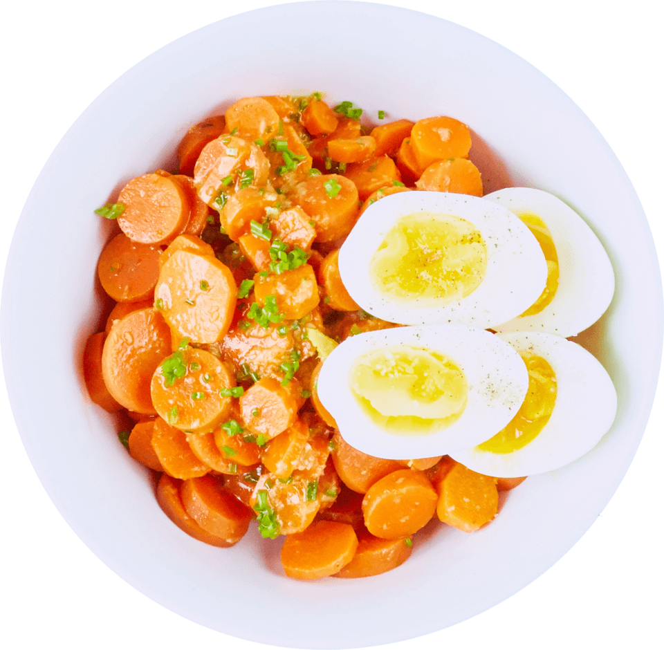 Carrot Brown Rice Bowl with Orange, Ginger & Soft Boiled Eggs Innit